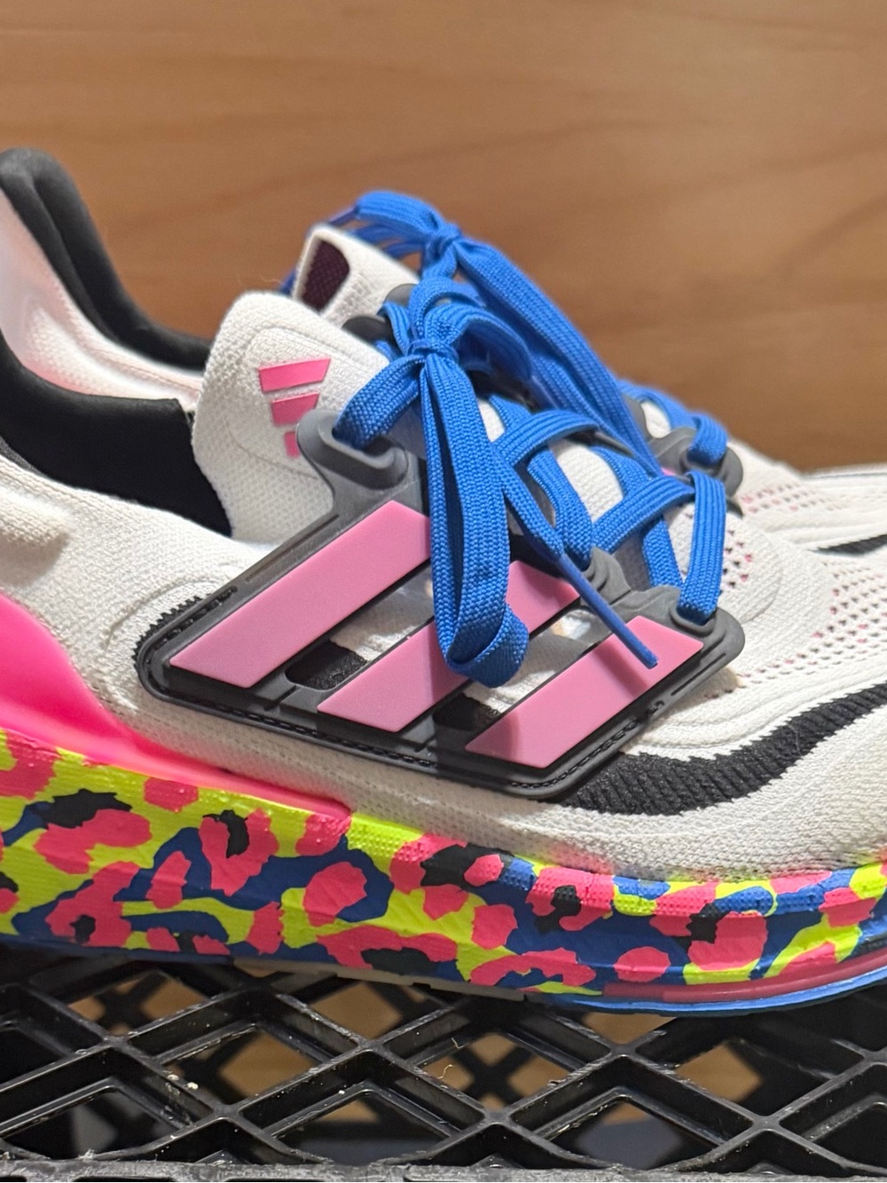 Adidas Women's 2023 Ultraboost White Blue Pink Leopard-Print Running Shoes - Picture 2 of 6